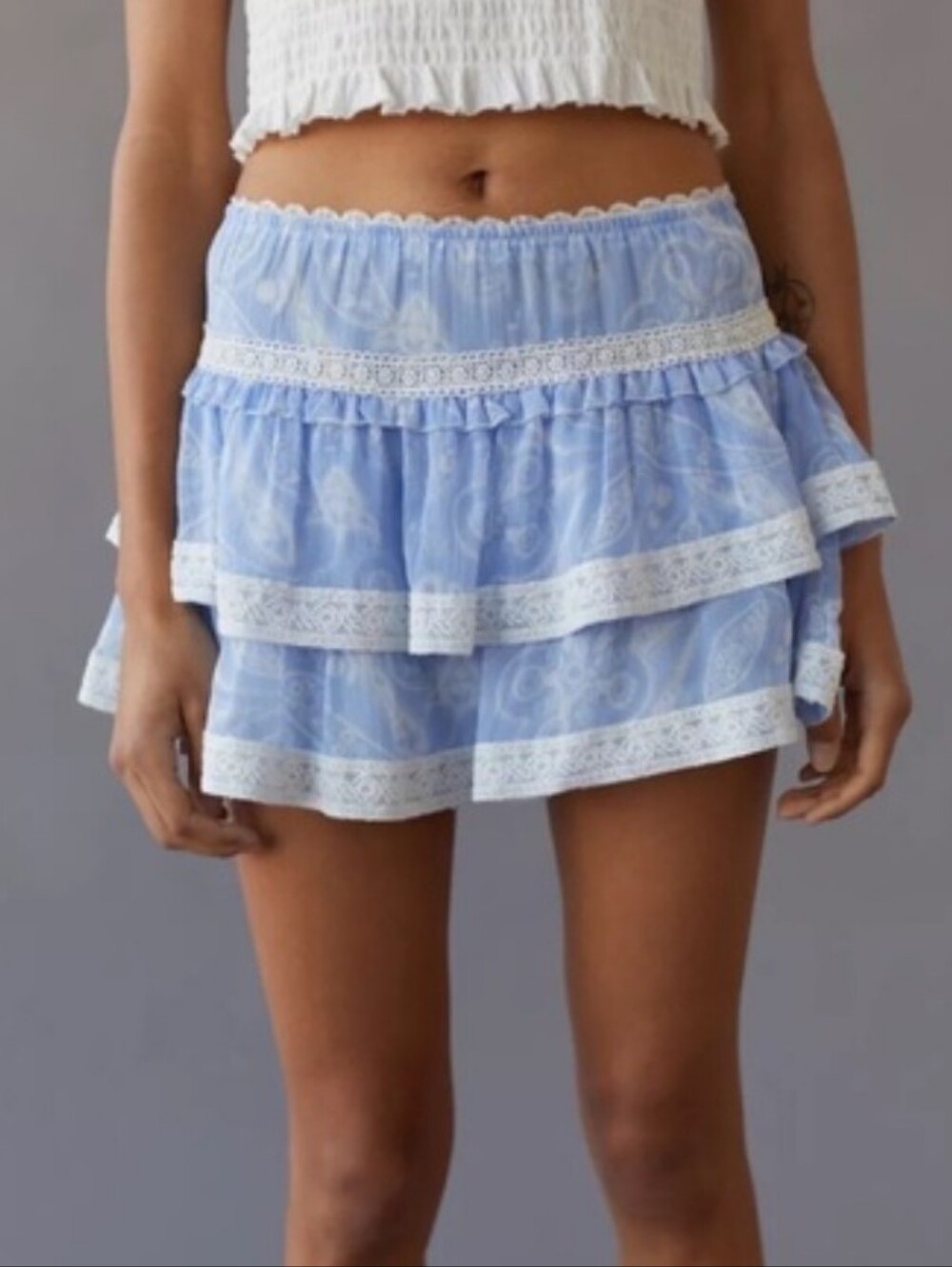 urban outfitters ♡ ruffle lace mini skirt medium boho cottagecore fairy y2k prep